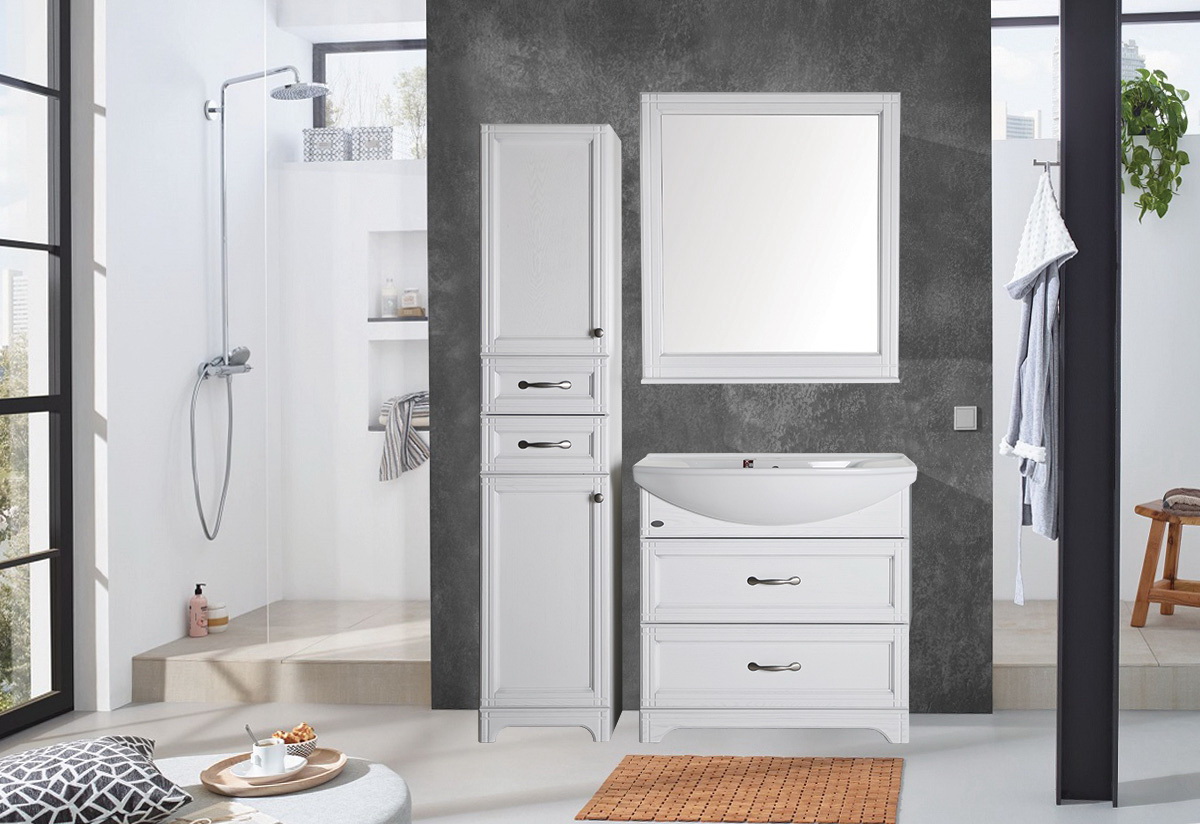 Зеркало Берта-85 со шкафчиком в ванную массив ясеня (петли слева)