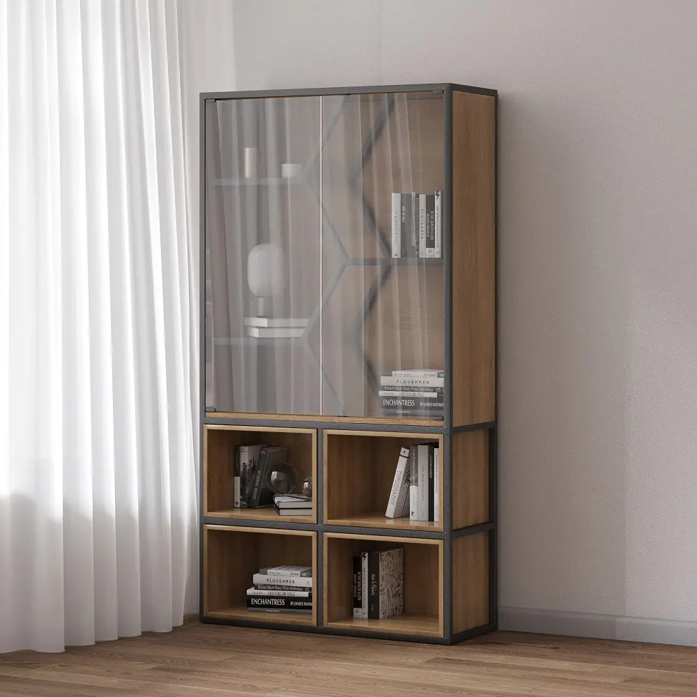 Стеллаж со стеклом лофт 04-02