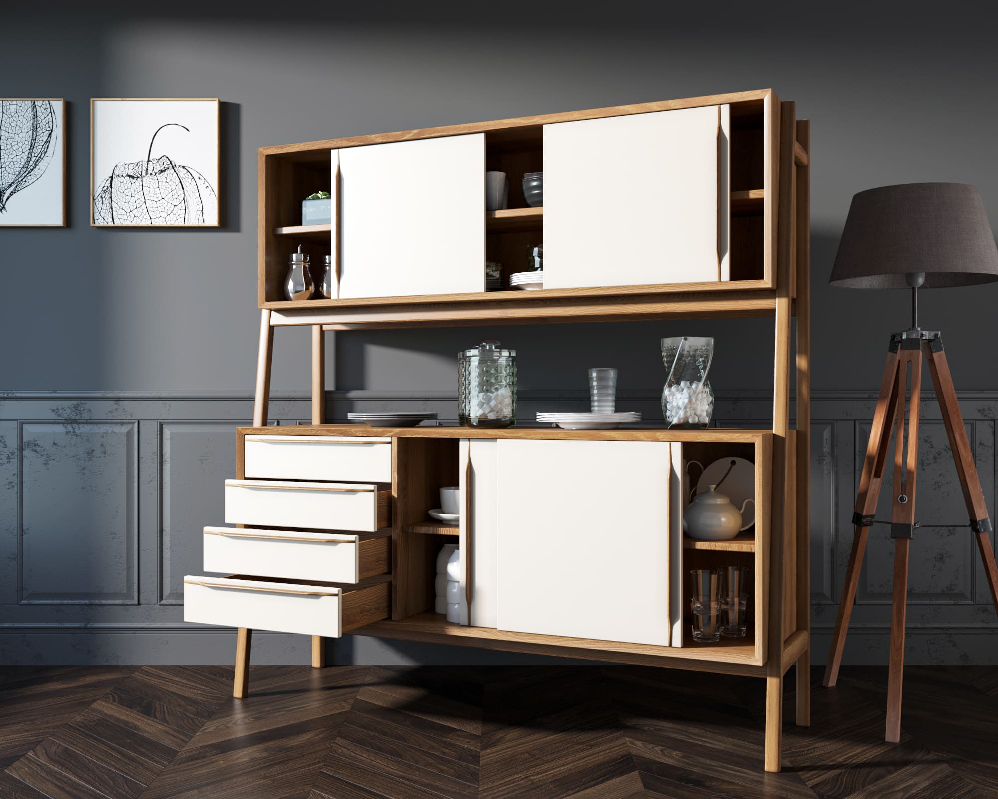 Буфет с 4 ящиками»Bruni white" широкий