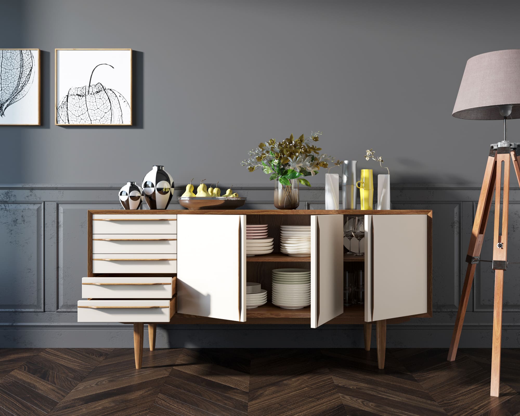 Комод из дерева "Bruni white" три дверки