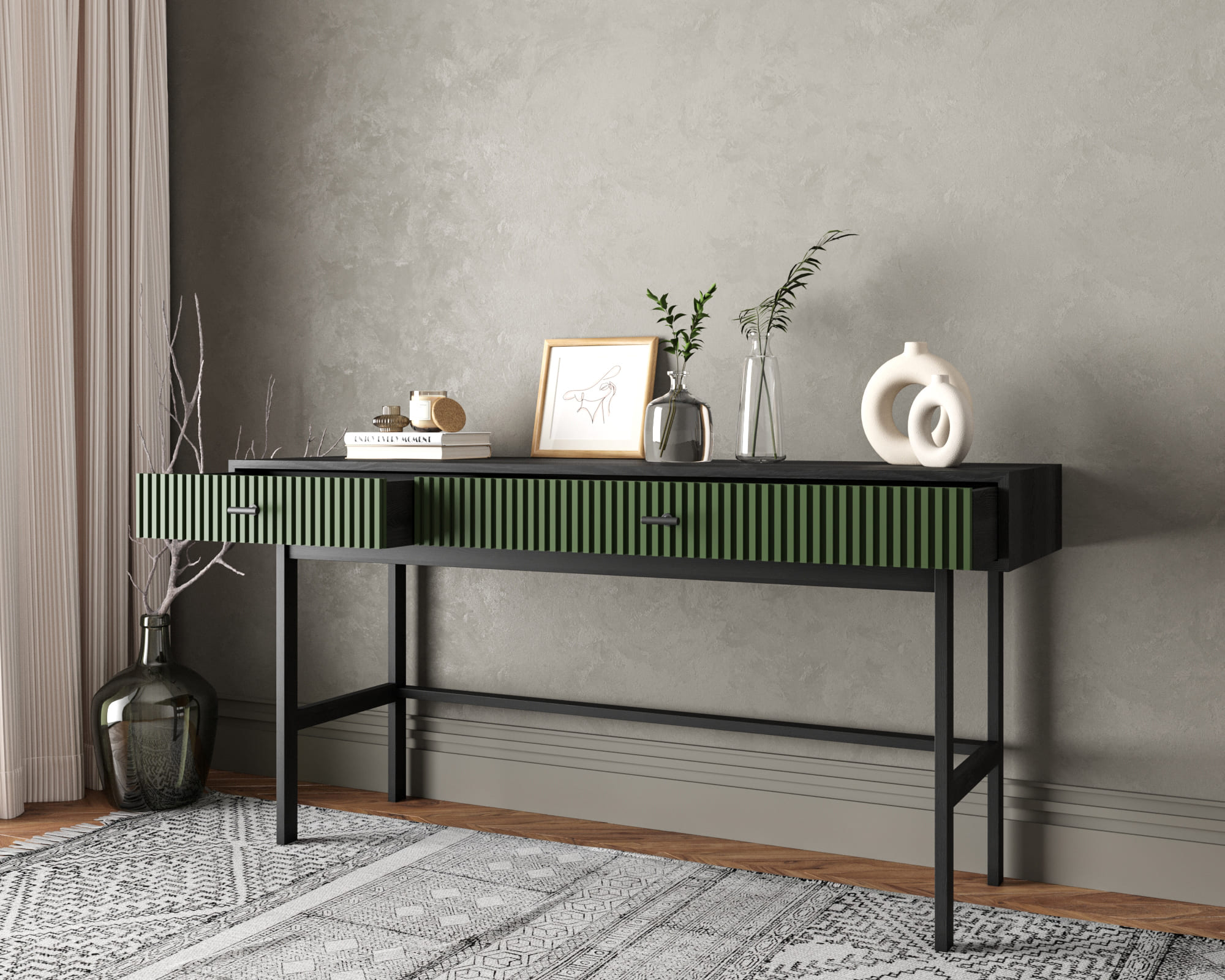 Консоль с двумя ящиками "Emerson" арт EM22/green/L