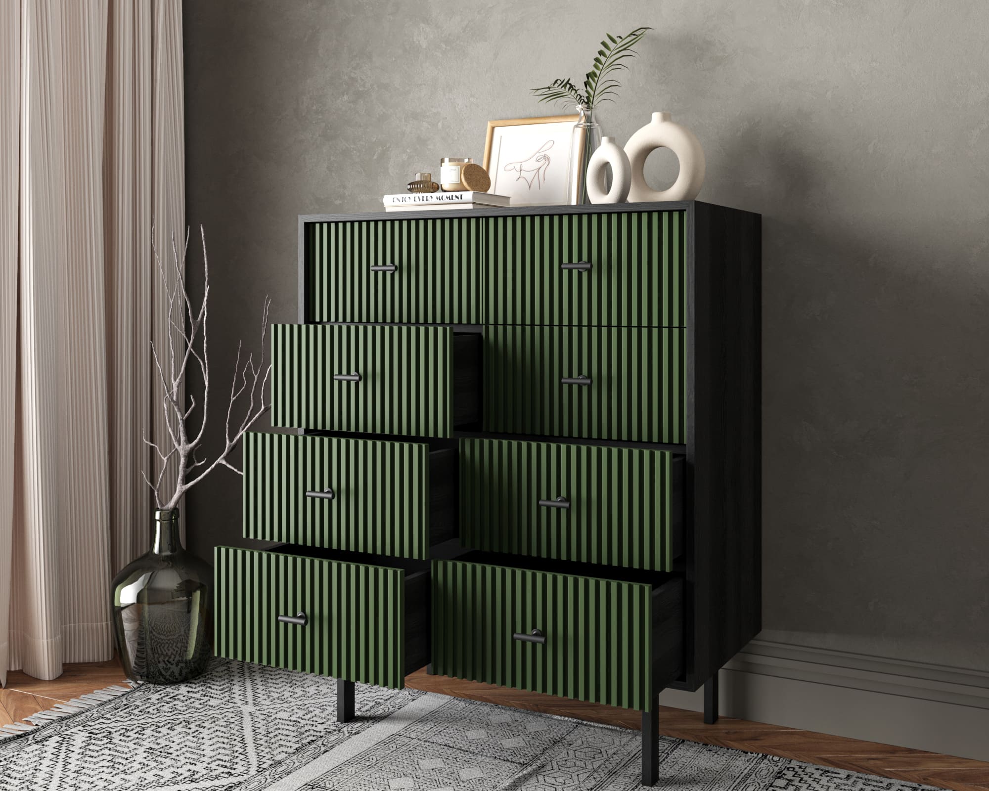 Комод на восемь ящиков "Emerson" арт EM20/green/L