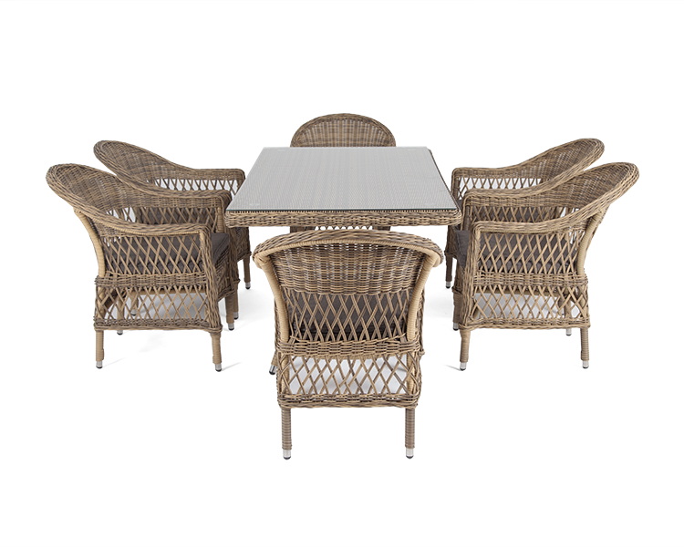 "Амантино" обеденная группа из искусственного ротанга на 6 персоны, цвет соломенный