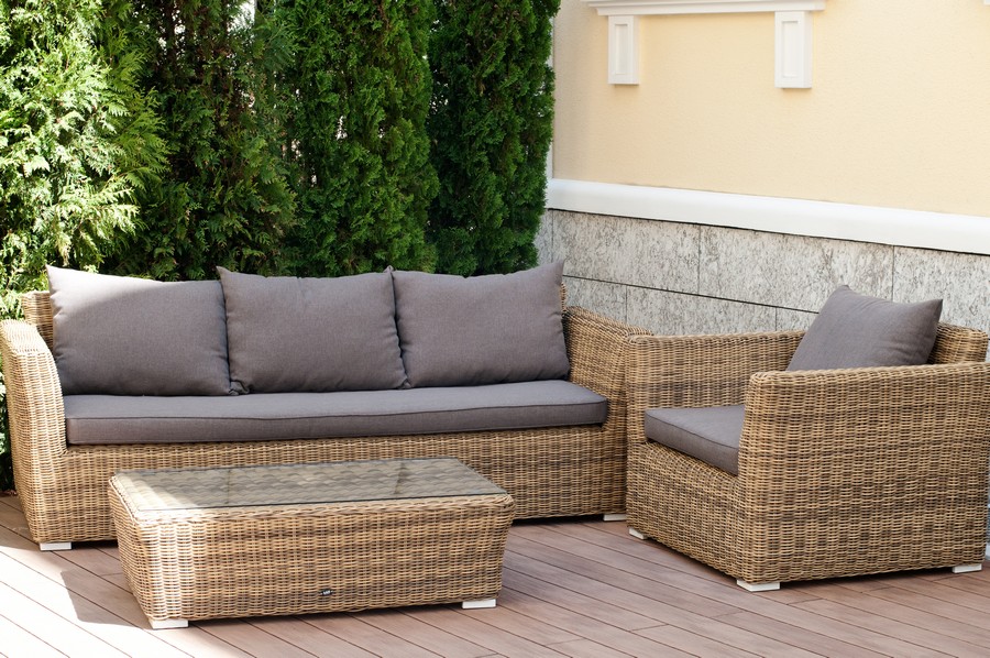 "Капуто" диван из искусственного ротанга трехместный, цвет соломенный