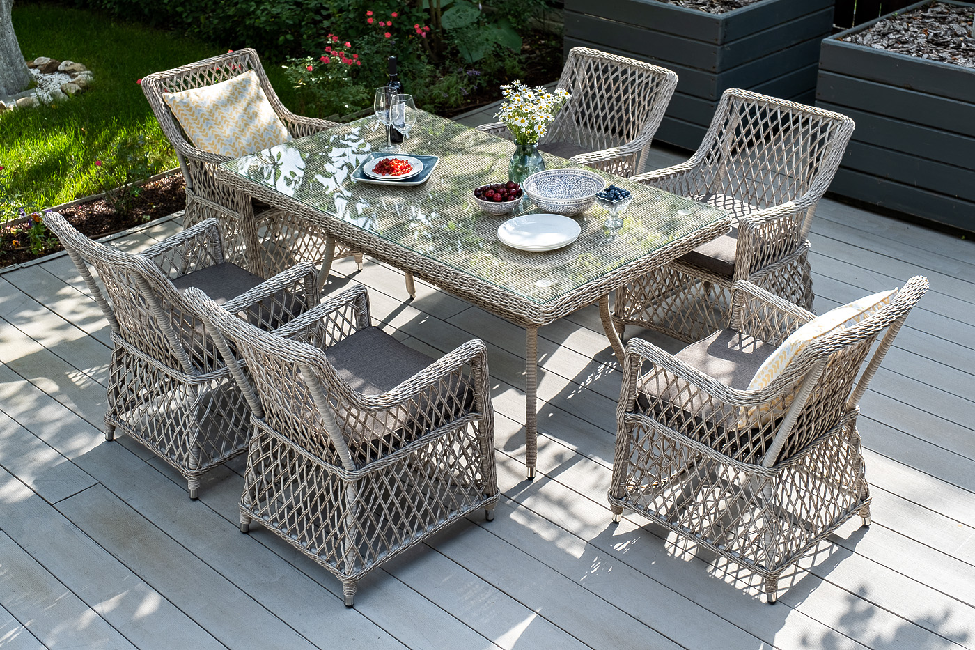 "Латтини" обеденная группа плетеная, цвет бежевый