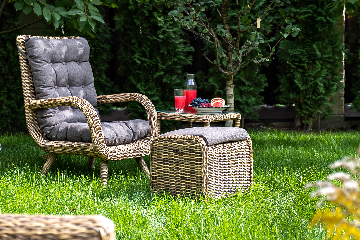 "Таррагона" кресло плетеное с подушками, цвет соломенный