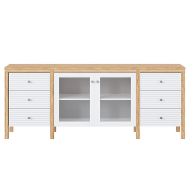   Тумба ТВ 4 ящика сосны Вояж-26-РЯ (Белый лак + антик №24)  