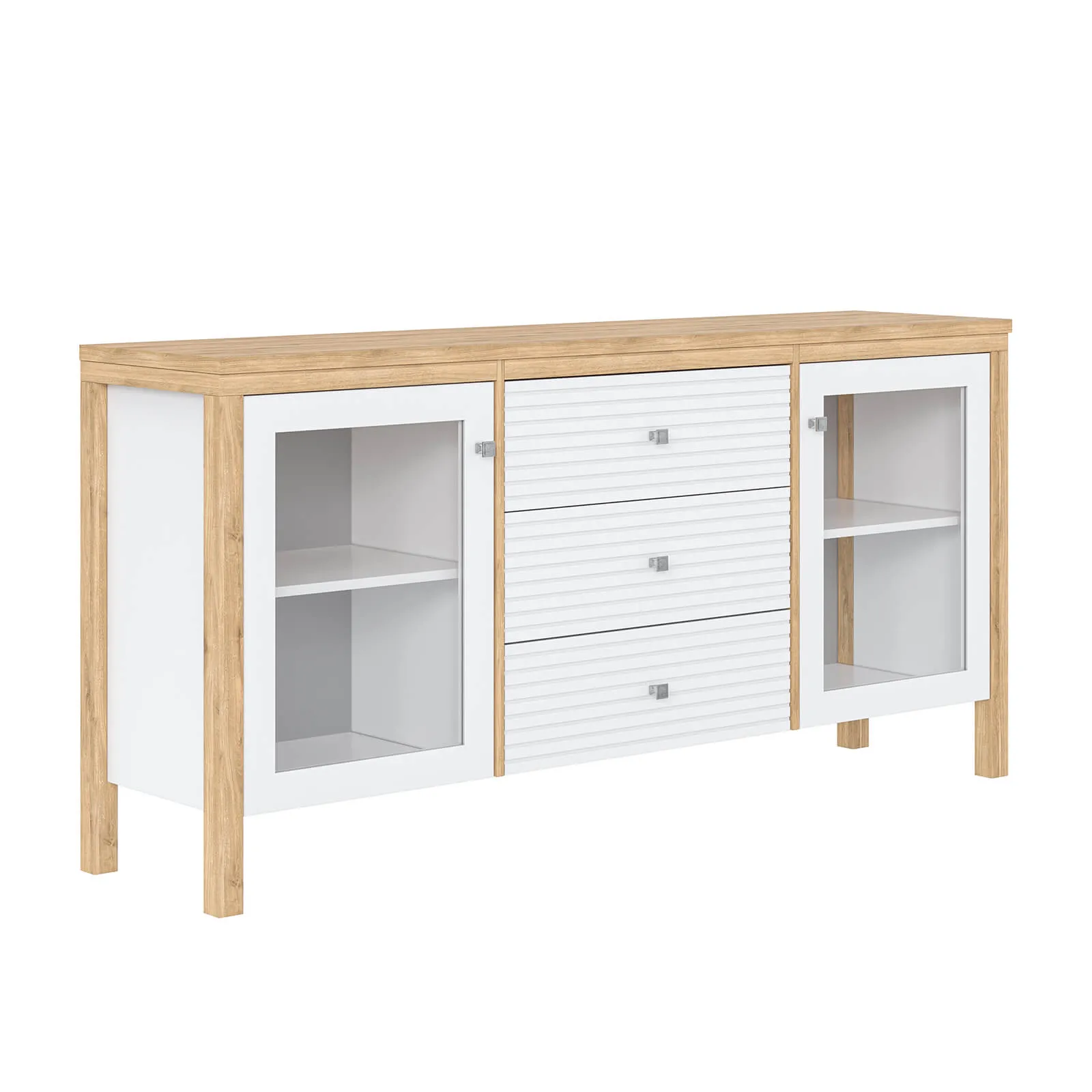 Тумба ТВ с 3 ящиками Вояж-23-РЯ (Белый лак + антик №24)